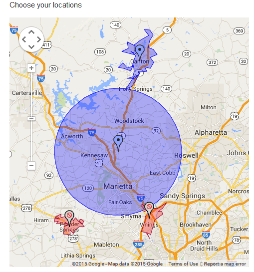 Jumpy Fun's delivery area